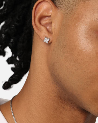 Saint Morta Concave Square Earrings Iced White Gold