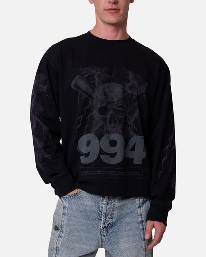 MNML Crossbone Gemmed Long Sleeve T-Shirt Washed Black