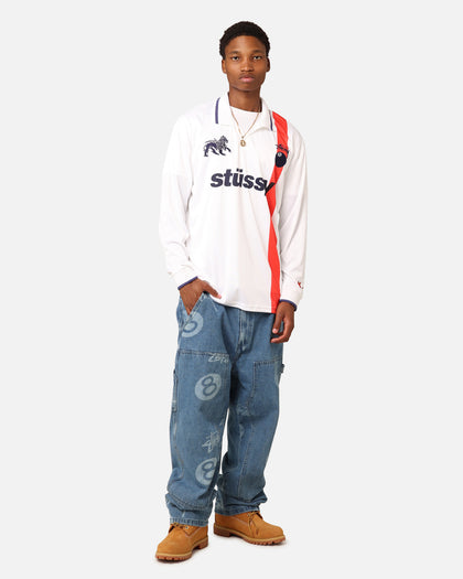 Stüssy Football Polo Long Sleeve T-Shirt White/Red Stripe