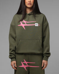 Loiter Hybrid Premium Hoodie Olive/Pink