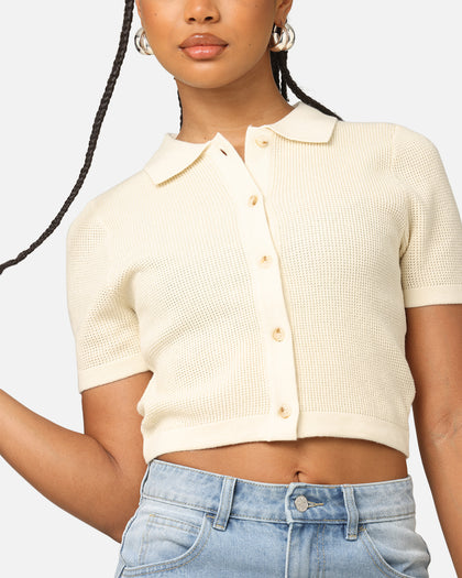 XXIII Women's Cropped Zyair Button Up Shirt Cream