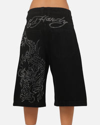 Ed Hardy Dragon Rhinestone Jorts Black