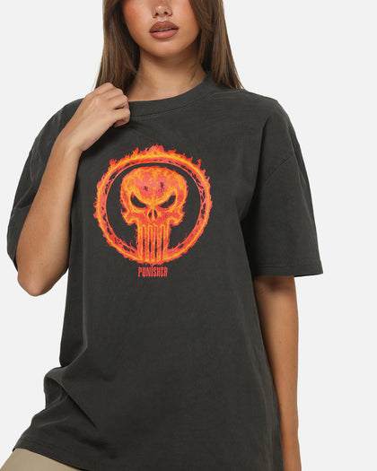 73Studio Marvel Punisher Flames Heavy T-Shirt Black Wash