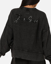 Pro Standard Women's New York Yankees Washed Crystaline Crewneck Washed Black