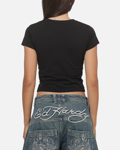 Ed Hardy Women's Side Tattoo Baby T-Shirt Black