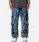 MNML Baggy Rave Cargo Denim Jeans Vintage Blue