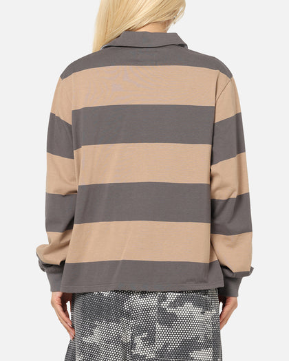 XXIII Rugby Long Sleeve Polo T-Shirt Charcoal/Tan