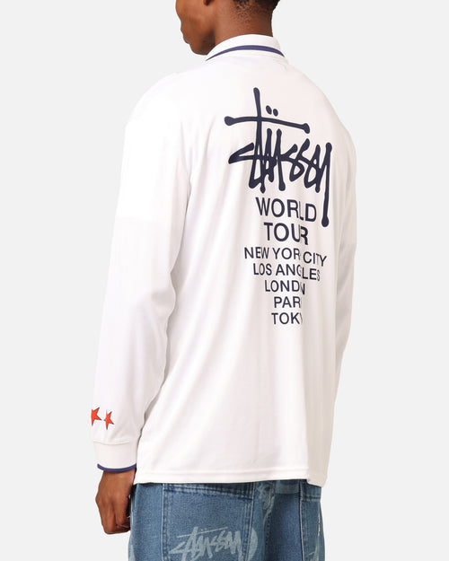 Stüssy Football Polo Long Sleeve T-Shirt White/Red Stripe