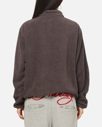 X-Large Stripe Polar Fleece Quarter Zip Fleece Mocha
