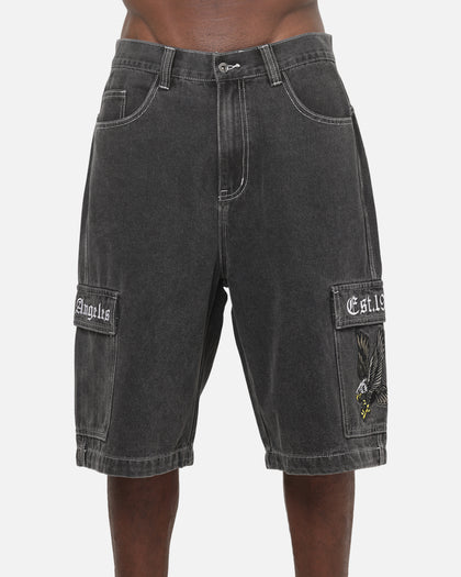 X-Large Eagle Baggy Cargo Denim Shorts Washed Black