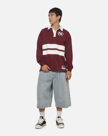 Mitchell & Ness New York Yankees Roses Rugby Long Sleeve Polo Shirt Sour Cherry