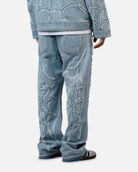 Revenge Spider Web Denim Pants Blue