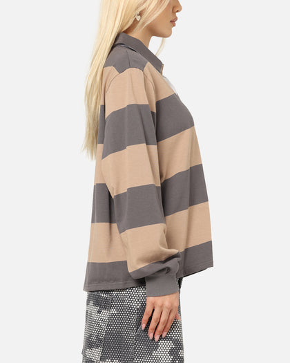 XXIII Rugby Long Sleeve Polo T-Shirt Charcoal/Tan