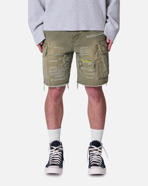 MNML Distressed Cargo Shorts Olive