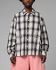Loiter Heaven Distressed Flannel Button Up Shirt Black/White