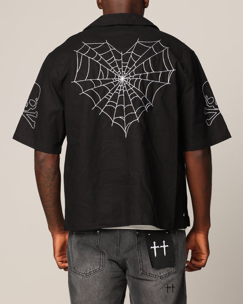 Saint Morta Lovely Bones Short Sleeve Linen Shirt Black