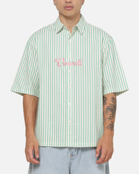 Vouseti Off Court Button Up Shirt Money Green White Stripe