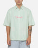 Vouseti Off Court Button Up Shirt Money Green White Stripe