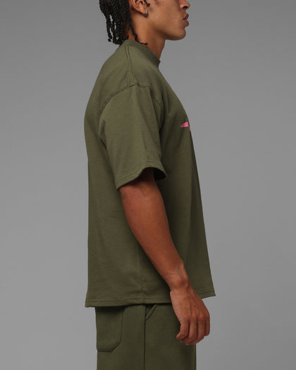 Loiter Hybrid Premium T-Shirt Olive/Pink