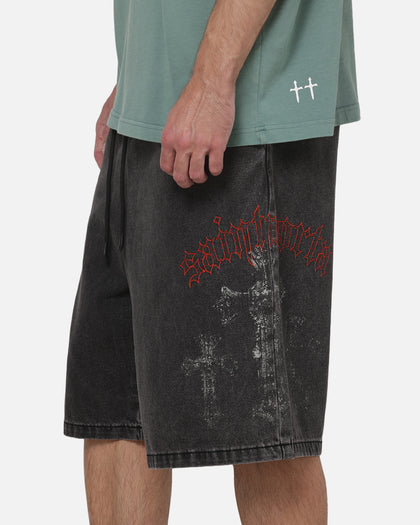Saint Morta Graves Baggy Walk Shorts Black Shadow