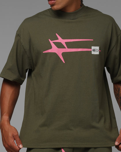 Loiter Hybrid Premium T-Shirt Olive/Pink
