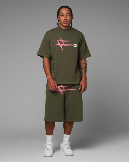 Loiter Hybrid Premium T-Shirt Olive/Pink
