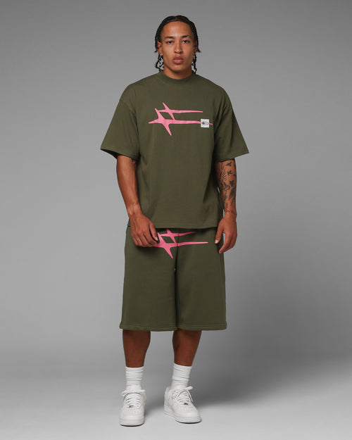 Loiter Hybrid Premium T-Shirt Olive/Pink