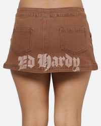 Ed Hardy Women's Waxed Denim Skirt Dirty Denim
