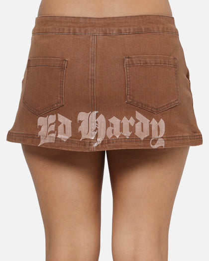 Ed Hardy Women's Waxed Denim Skirt Dirty Denim