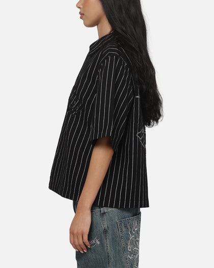Ed Hardy Eagle Button Up Shirt Black Pinstripe