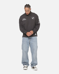 Mitchell & Ness All Blacks Rugby Long Sleeve Polo Shirt Washed Black