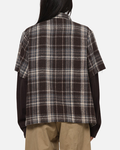 Saint Morta Plaid Layered Long Sleeve Button Up Shirt Brown