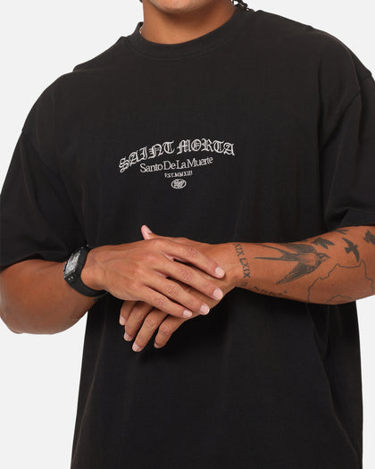 Saint Morta The Cross Boxy T-Shirt Black Acidwash