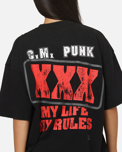 73Studio X WWE CM Punk My Life Rules Vintage T-Shirt Black Acidwash