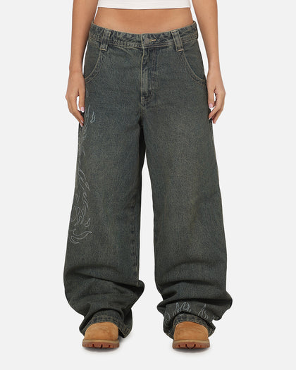 Ed Hardy Ghost Tattoo Ultra Wide Jeans Dirty Denim