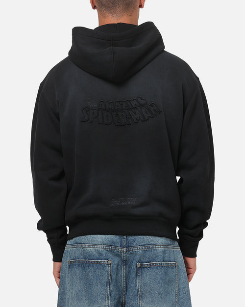 73Studio Marvel Spider-Man Battle Torn Zip Hoodie Washed Black