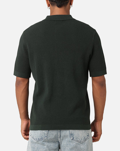 XXIII Zyair Knit Rib Button Up Shirt Dark Green
