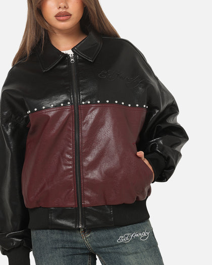 Ed Hardy Voltage Bomber Jacket Black/Burgundy