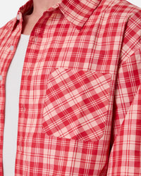 MNML Crop Flannel Short Sleeve Shirt Red