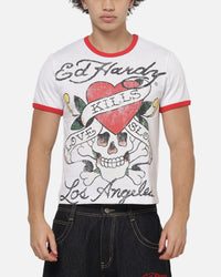 Ed Hardy Love Kills Slowly Ringer T-Shirt White