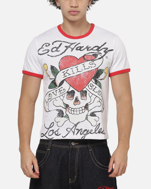 Ed Hardy Love Kills Slowly Ringer T-Shirt White