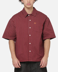 Carre Grid Short Sleeve Button Up Shirt Red Oxford Pinstripe