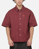 Carre Grid Short Sleeve Button Up Shirt Red Oxford Pinstripe