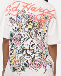 Ed Hardy Floral Skull T-Shirt Off White