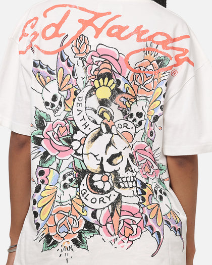 Ed Hardy Floral Skull T-Shirt Off White