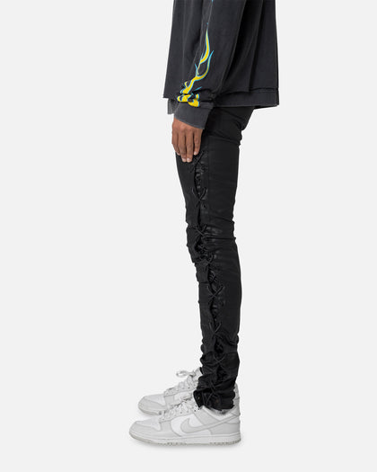 MNML X566 Skinny Leather Lace-Up Pants Black