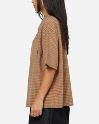 Carre Grid Button Up Shirt Brown-Plaid