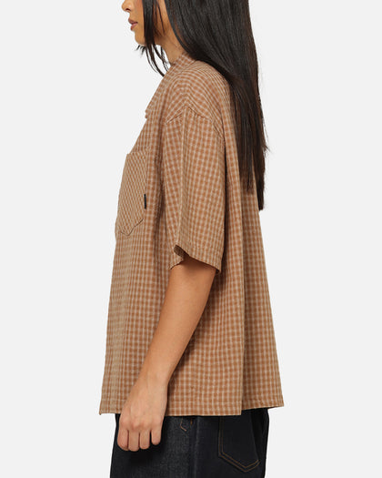 Carre Grid Button Up Shirt Brown-Plaid