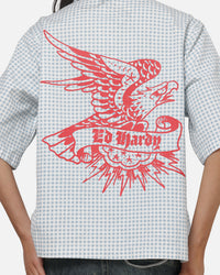 Ed Hardy Eagle Button Up Shirt Blue Pinstripe