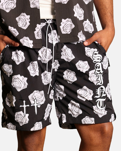 Saint Morta Vintage Rose Beach Shorts Black